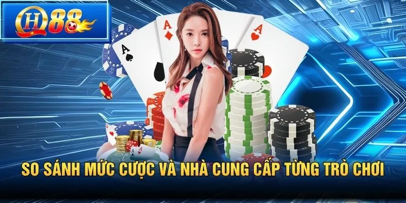 So sánh mức cược và nhà cung cấp từng trò chơi